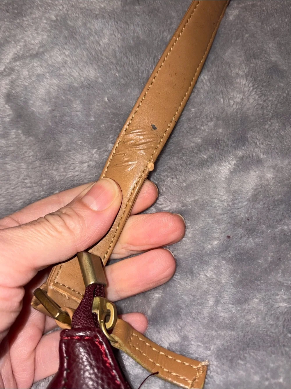 Y2K Made in Italy Burgundy & Tan Studded Shoulder Bag 2000s